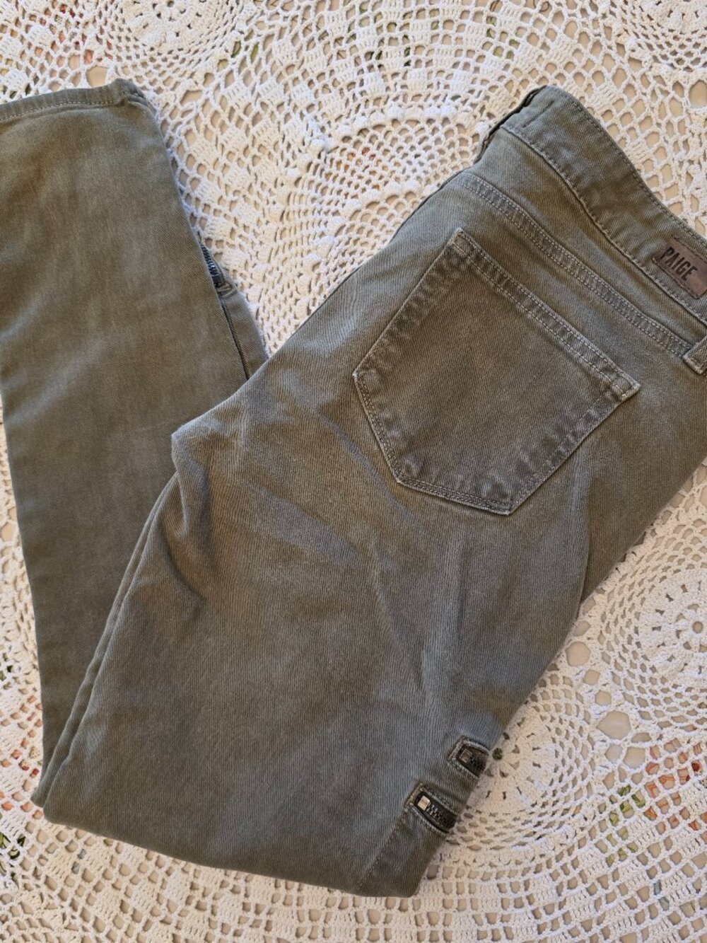 Paige Verdugo Skinny Cargo Jeans Fatigue Green Zip Ankle 29